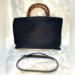 💯 Authentic Gucci Black Nylon Bamboo Tote